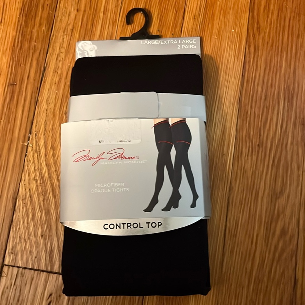 Marilyn Monroe Microfiber Opaque Black Tights. Two pair L/XL